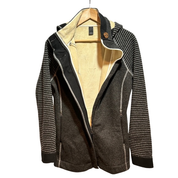 Prana Breathe Kari Hooded Wool Blend Jacket in Striped Gray, Size L - Picture 3 of 8